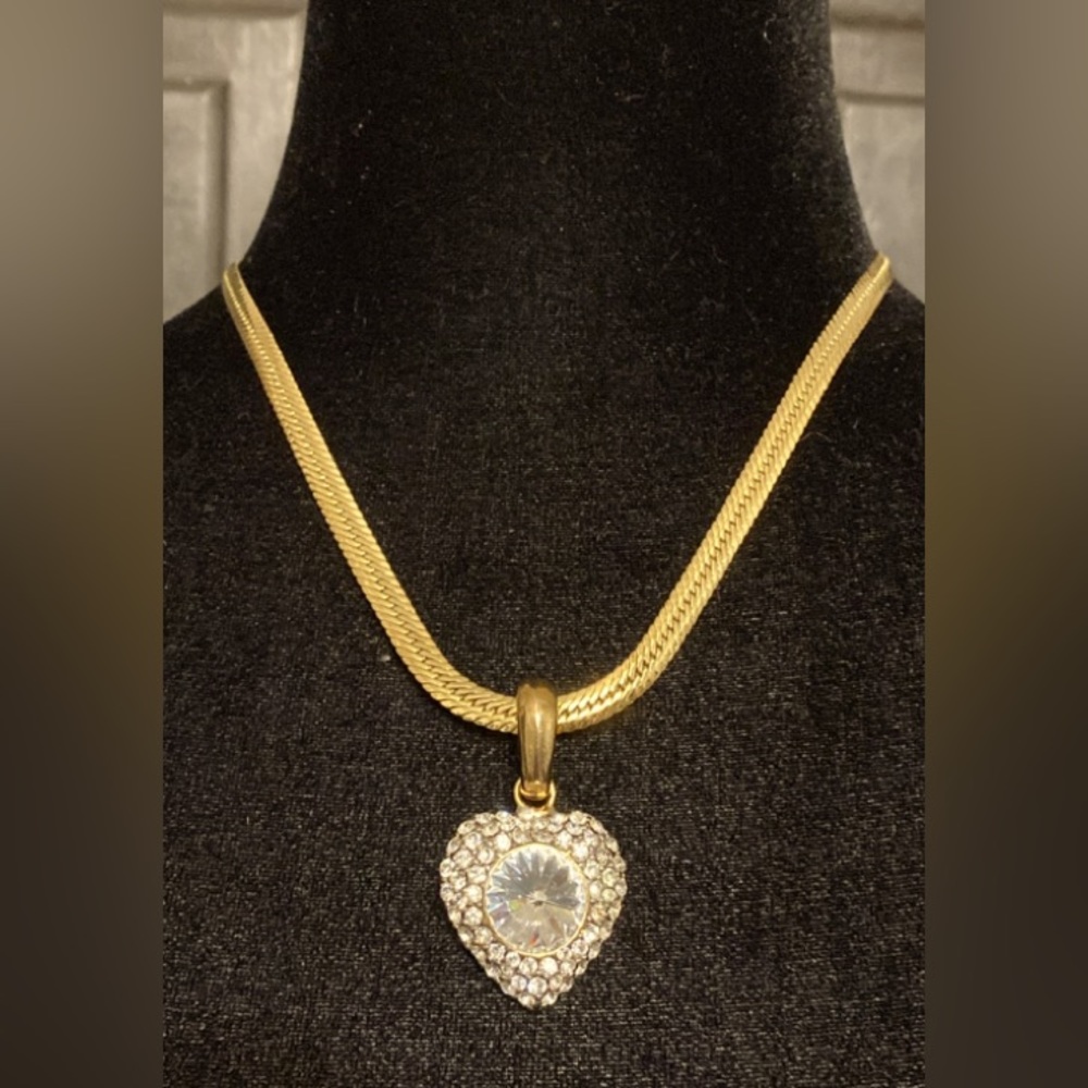 Park Lane Fully covered Crystal gold heart brooch with gold tone necklace